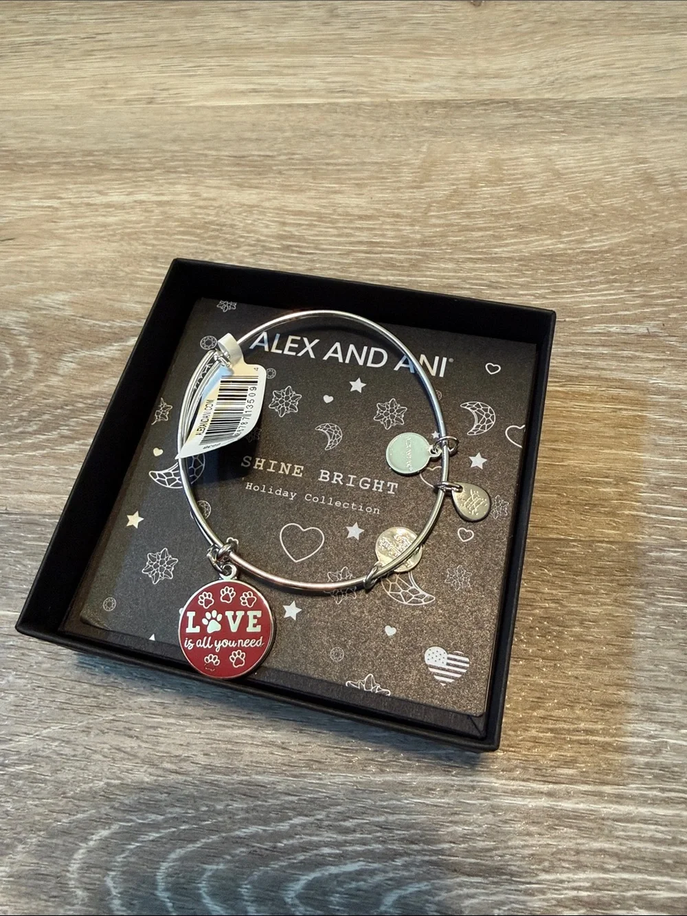 NWT Alex and Ani Bangle Bracelet Dog Love is All You Need Charm Red Silver